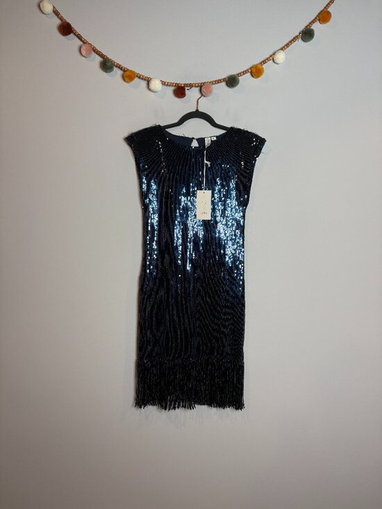 Joie Dresses & Skirts - NWT Joie navy blue sequin fringe dress - Flawed
